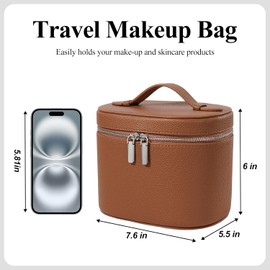 Neceser de maquillaje de viaje con compartimentos y asa, bolsa de aseo portátil para mujer, marrón, 19.3 x 14 x 15.2 cm, Clásico