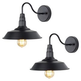 LNC Wall Sconce, 2 Packs Farmhouse Gooseneck Barn Light Fixture for Bedroom, Bathroom, Kitchen, Pathway (Matte Black Finish)
