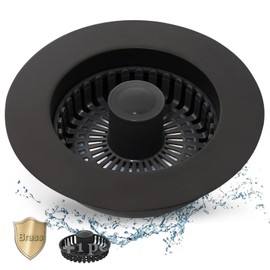 Anlige Kitchen Sink Drain Strainer,3 in 1 Pop Up Kitchen Sink Stopper,Made of Brass Material,with an Extra Basket Strainer,Sink Bounce Core Drain Strainer,Universal for US Standard 3-1/2 Inch,Black