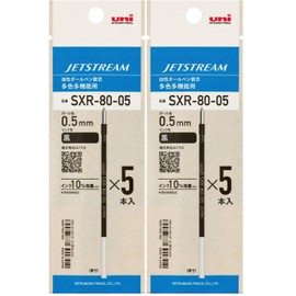 Mitsubishi Pencil SXR-80-05 5P Value Set of 2 Ballpoint Pen Refills, Jet Stream, Multi-Color Multifunctional, 0.5mm, Black, 5 Pieces, SXR-80-05 5P, Includes Original Cleaning Cloth