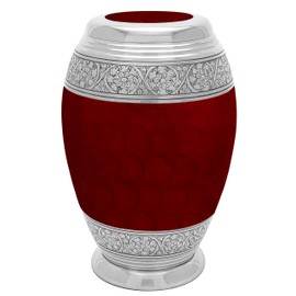 CLEENTABLE Handcrafted Metal Cremation Urn for Adults - Elegant, Durable Funeral & Memorial Urn for Ashes, Decorative Urn with Secure Threaded Lid, Spacious, Timeless Design 10.5" (Red & Silver)