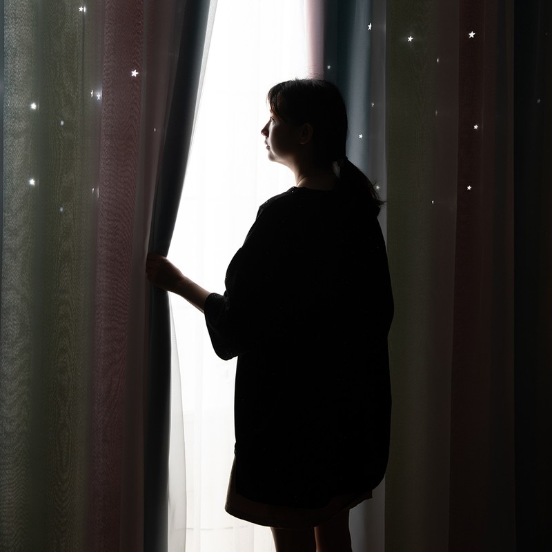 1pc Curtain Simple Gradient Hollow-out Star Pattern Double Layer Blackout