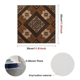 Nuxovilar Peel and Stick Vinyl Floor Tiles, 12x12 Inch Dark Wood Geometric Mosaic Pattern, Self-Adhesive Flooring (10 Pcs)