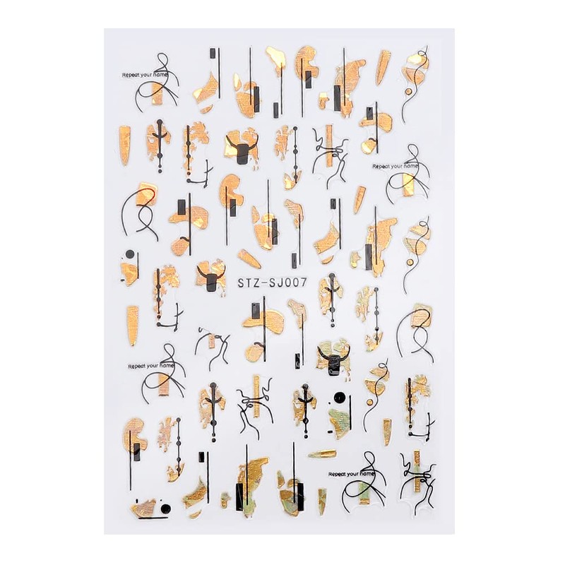 LANODO 2038 Nail Stickers, 9 Pieces, 3D, Black, Gold, Art,