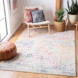 Safavieh Tulum Collection TUL267E Moroccan Boho Distressed Area Rug, 9' x 12', Ivory / Fuchsia