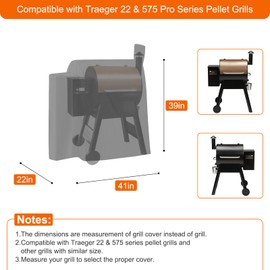 Grill Cover for Traeger Pro 22/575, Full Length Barbecue Grill Cover All Weather Protection 600D Heavy Duty Waterproof, Pellet Grill Cover Compatible for Traeger Pro 575/ Pro 22