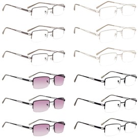 BLUELESS Metal Half-rim Reading Glasses Men 12-pack Readers(9 Pairs Reading Glasses & 3 Pairs Reading Sunglasses) +1.25
