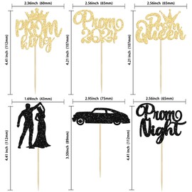 Gyufise 24Pcs Black Gold Prom Cupcake Topper Prom Decorations for Party 2024 Prom Graduation Cupcake Topper 2024 Graduation Decorations Class of 2024 Prom Party Decoration Supplies