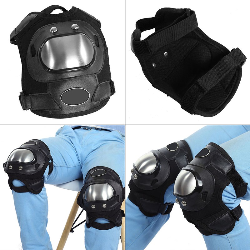 2 Pcs Stainless Steel Motorcycle Motocross ATV Adults Knee Pads