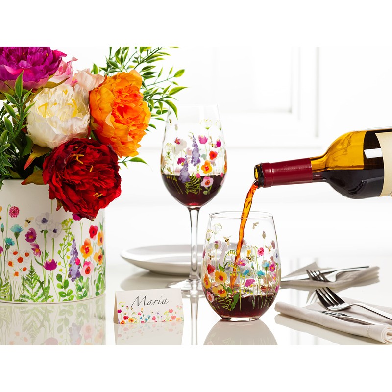 Abbott Collection Bee Garden Stemless Wine Goblet - Glass, Multicolor,