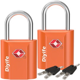 TSA Luggage Locks with Keys, [2 Pack] Diyife Security Suitcase Padlocks with Keys Heavy Duty Zinc Alloy Travel Lock Small Suitcase Locks with 4 Keys for Luggage Travel Suitcase Bag Case (Orange)