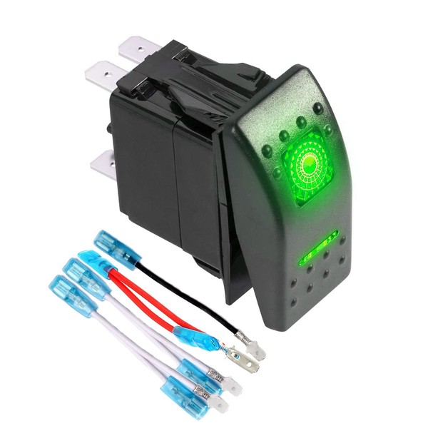 FXC 3 Position SPDT Rocker Switch 7Pin Laser On/Off/On Green LED Light 20A/12V 10A/24V 3 Way Toggle Switch with Jumper Wires Set for Auto Boat Marine Truck Jeep Off-Road Bus