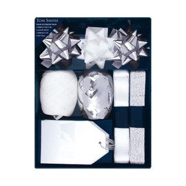 The Design Group Tom Smith Gift Wrap Accessory Pack In Silver & White, 8 Pcs