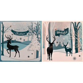 Merry Christmas Cards Square Kraft 2 Designs with Envelopes Traditional Happy Christmas Cards Reindeer Christmas Tree Xmas Card Pack of 10