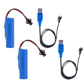 2 Pcs 3.7V 800mah 5C Li-ion Battery SM-2P Plug with 2 Pcs USB Chargers for E35 DE38 DE40 DE50 DE55 TB202 TM141 Double Sided RC Stunt Car Tumbling Amphibious RC Car