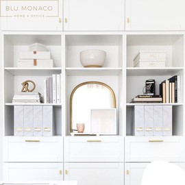 BLU MONACO Set of 4 Magazine Holders, White Marble Design with Gold Label Holders, File Holder for Desk, Magazine Storage for Home Office and Classroom