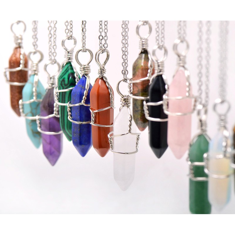 Paialco Natural Amethyst Crystal Point Wire Wrapped Pendant Necklace for