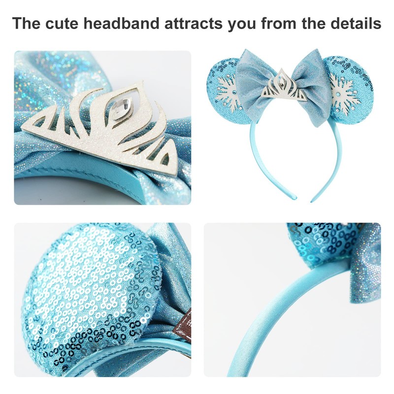 Mouse Ears Headband Bow Glitter Princess Costume Hair Accessories for