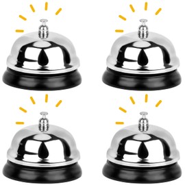 Belle Vous Chrome Table Bell Reception Bell Hotel Bell Reception (Pack of 4) - 6.2 cm Diameter - Silver Table Bell for Hotel Reception, Restaurant, School, Hospitals and Warehouses