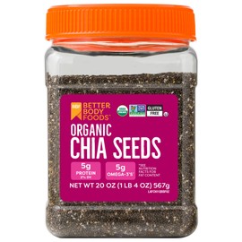 BetterBody Foods Organic Chia Seeds with Omega-3, Non-GMO, Gluten Free, Keto Diet Friendly, Vegan, Good Source of Fiber, Add to Smoothies, 1.25lb