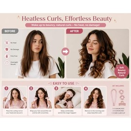 Kit rizador sin calor con pinza – Rizador de satén para rizos durante la noche, kit de peinado sin calor con coleteros para cabello largo