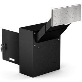 Metateel Through-The-Wall Drop Box with Rainproof Slots, 12.28''x6.4''x14.87'', Heavy Duty Steel Mailbox with Key Lock and 6.63"-11.7" Adjustable Chute, for Mail, Checks, Letters, Cash (Black)