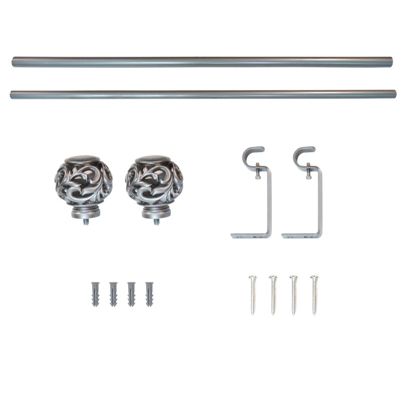 Kensignton 5/8" Curtain Rod Set 28-48" Venetian Silver