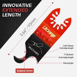 Litorange Extended Hook Blade for Oscillating Tool, 3 Pack Oscillating Multi-Tool Hook Knife Blades with 3 Types of Adapters, Ideal for PVC, Carpet, Roofing Shingles & Cardboard Cutting