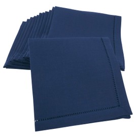 SARO LIFESTYLE 6306.NB20S Rochester Collection Dinner Napkin with Hemstitched Border (Set of 12) 20" Navy Blue