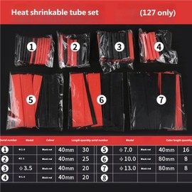 127pcs Waterproof Heat Shrink Tube Kit with Adhesive Lined Heat Shrink Tubing for Wires - Marine Grade and Industrial Shrink Wrap Fully Insulated Black/Red, 7 Sizes