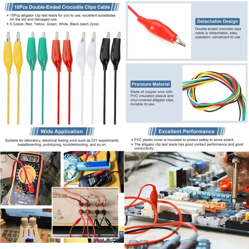 AYMBH 10PCS 50cm Double-Ended Alligator Clips Test Leads Insulated PVC