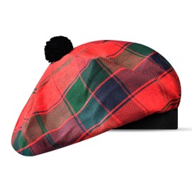 Scottish Hat Tam o Shanter Scottish Bonnet Tartan hat Acrylic Wool with Pompom, Robertson Red, One Size
