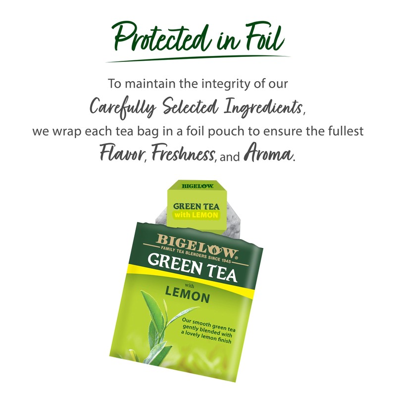 Bigelow Tea Green with Lemon Tea Bags, Caffeinated, 20 Count,