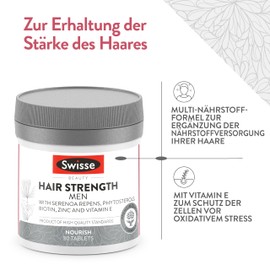 SWISSE Hair Strength Men - Nahrungsergänzungsmittel Männer mit Zink Biotin Vitamin E 30 Kapseln, Vitamine Mineralien Ergänzungsmittel, Haarwachstum Beschleunigen Verhinderung Haarausfall Made in Italy
