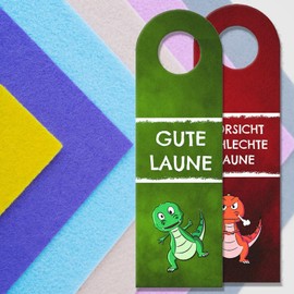 Caution Bad Mood or Good Mood Door Hanger with T-Rex Dino in Red and Green Children's Room Teenagers Children Evil Not Disturb Warning of Child Mood