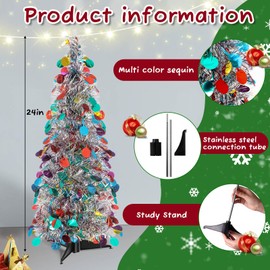 Gemscream 2 Pcs Pop up Christmas Tinsel Trees Colorful Sequin Collapsible Christmas Tree Easy-Assembly Artificial Christmas Pencil Trees with Stand for Home Apartment Holiday Party Xmas Decorations