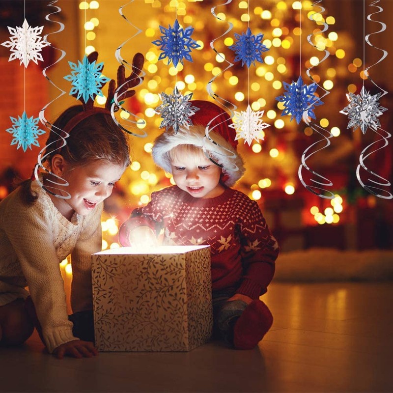 SULOLI Christmas Snowflake Hanging Swirls Decoration, 26 Pieces 3D Snowflake