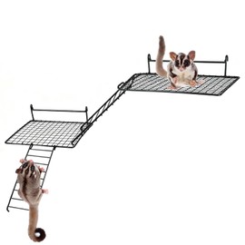 4 Pcs Sugar Glider Supplies Cage Accessories, Hamster Stainless Steel Platform with Climbing Ladder, Rat Climbing Toys for Cage for Squirrel Hamsters Guinea Pig Small Animal