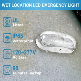 Outdoor Emergency Light with Battery Backup, Exterior Lights with Battery Backup, Wet Location, LED Egress Lights, Exterior Two Adjustable Heads Emergency Lighting Fixture,120/277V, UL Listed (1 Pack)