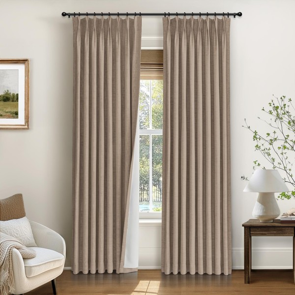 INOVADAY Pinch Pleated Curtains, 100% Light Blocking Linen Pinch Pleat