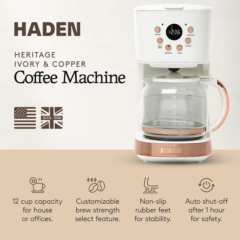 Haden Coffee Machine, 12 Cup Programmable Drip Coffee Maker with