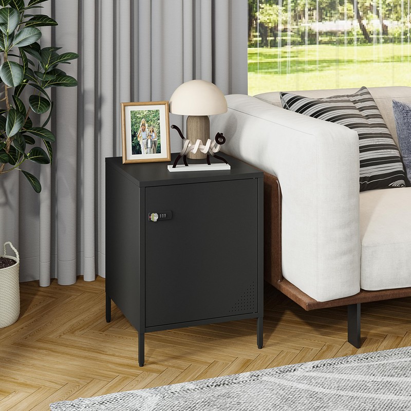 Steehoom Locker Nightstand with Lock and Adjustable Shelf, Dorm Lockable