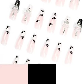 Magrace Press on Nails Long Coffin Fake Nails French False Nails with Designs 24 pcs Stick on Nails for Women