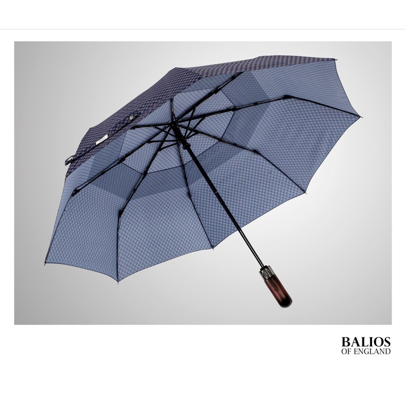 Balios Travel Folding Umbrella with Real Wood Handle Auto Open