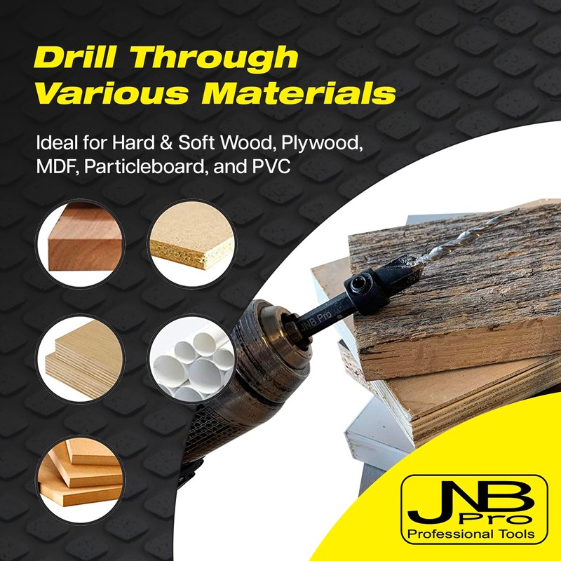 JNB Pro Countersink Drill Bit Set – 5pc Self-Centering Woodworking