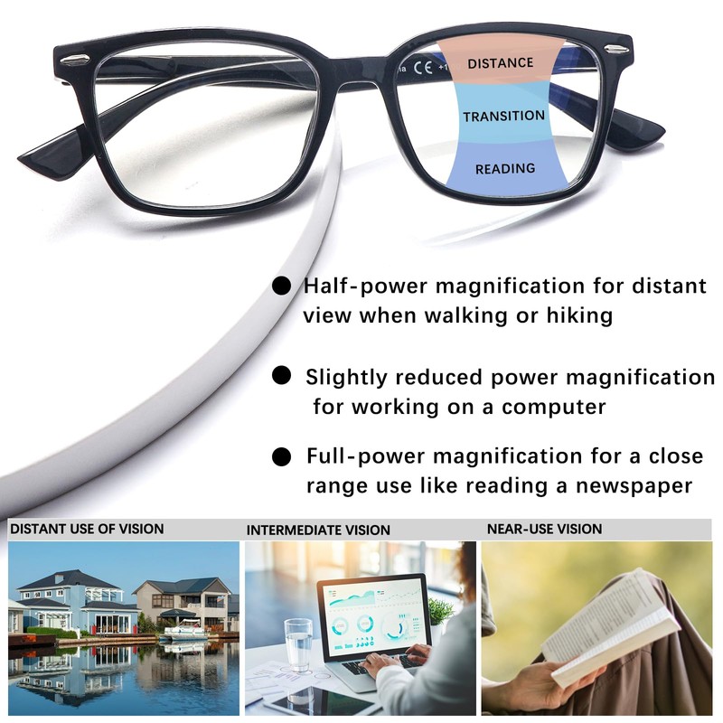 CLASAGA Progressive Multifocus Reading Glasses for Women Men, Blue Light