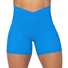 Sunzel Softmax Crossover - Pantalones cortos para mujer, sin costuras frontales en V, cintura alta para yoga, entrenamiento, gimnasio, con control de abdomen, Azul French, S