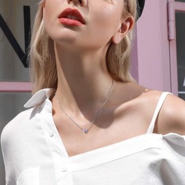 Tiny Silver Heart Necklace 925 Sterling Silver Love Amethyst February Birthstone Pendant Necklace Heart Choker Necklace for Women