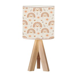 Tripod Bedside Desk Table Lamp Cute Boho Rainbow Seamless Sun Hearts Stars Terracotta Brown Peach for Wood Nightstand Lamp with Linen Fabric Shade for Nursery Bedroom Living Room Kids Room