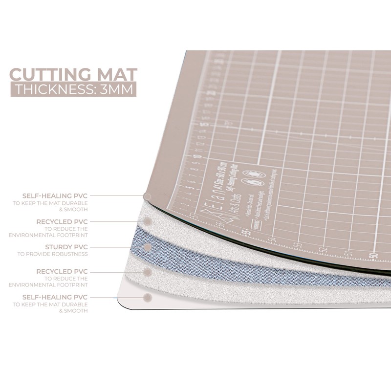 Elan Cutting Mat A4 Black and Taupe, 5-Layer Cutting Mat,